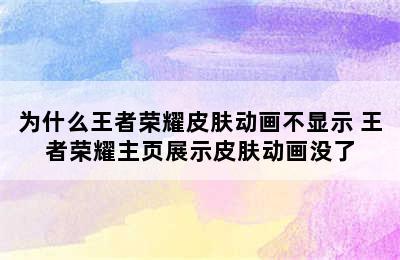 为什么王者荣耀皮肤动画不显示 王者荣耀主页展示皮肤动画没了